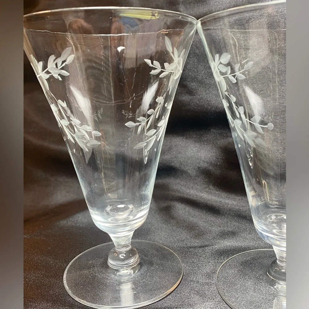 Vintage 1960’s Cut Crystal Stemmed Wine Glasses - set of two (2)